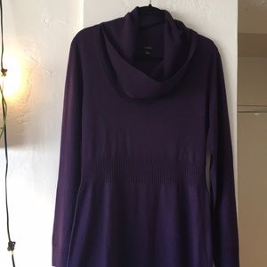 Purple cowl-neck sweater dress